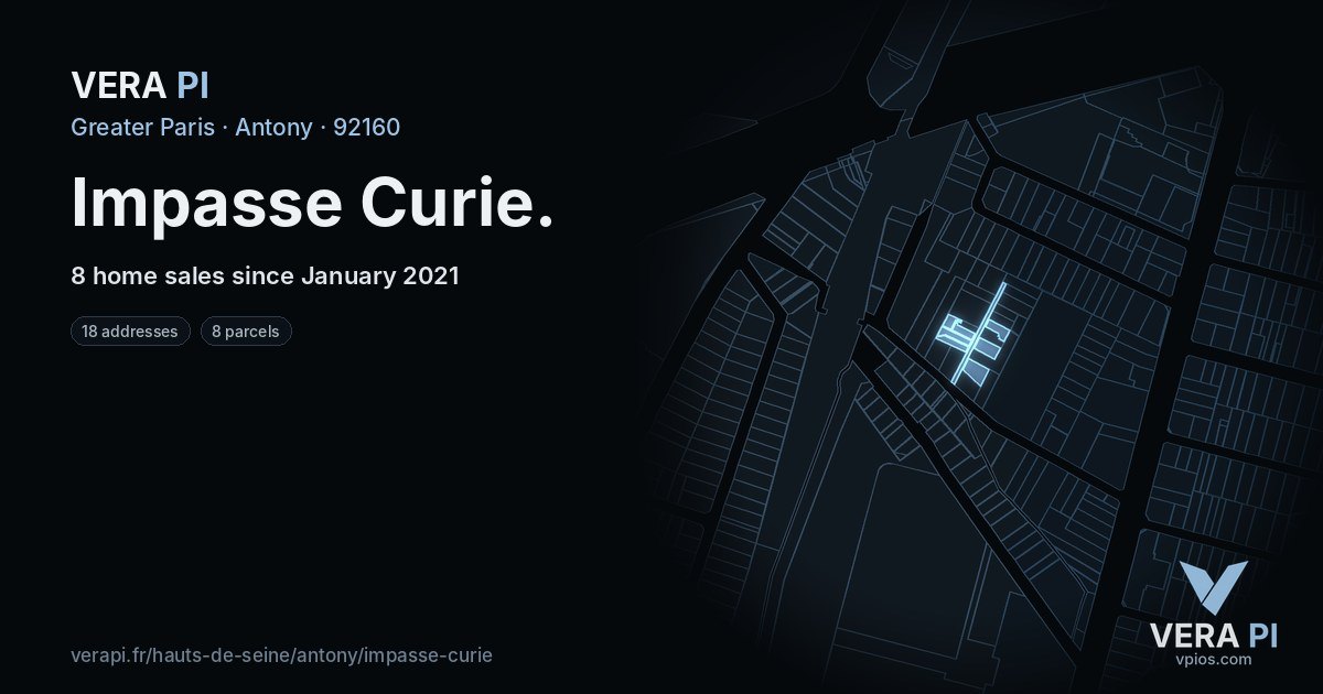 Impasse Curie, Antony at night – every parcel coloured by the prices around it, the street's own parcels lit