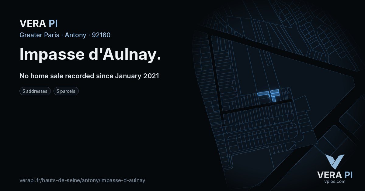 Impasse d'Aulnay, Antony at night – every parcel coloured by the prices around it, the street's own parcels lit