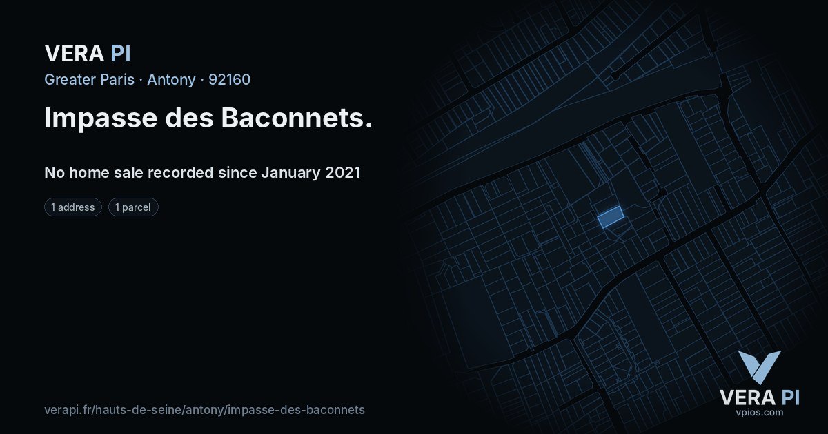 Impasse des Baconnets, Antony at night – every parcel coloured by the prices around it, the street's own parcels lit