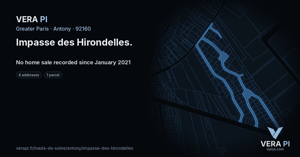 Impasse des Hirondelles, Antony at night – every parcel coloured by the prices around it, the street's own parcels lit
