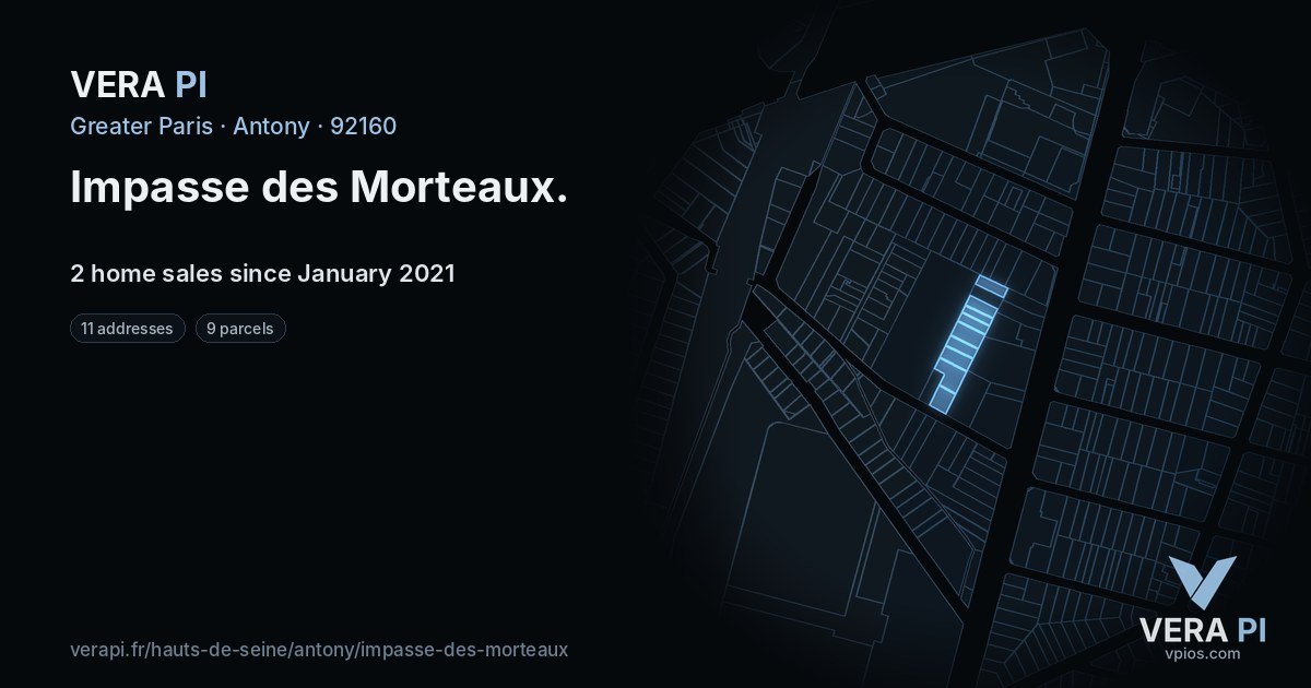 Impasse des Morteaux, Antony at night – every parcel coloured by the prices around it, the street's own parcels lit