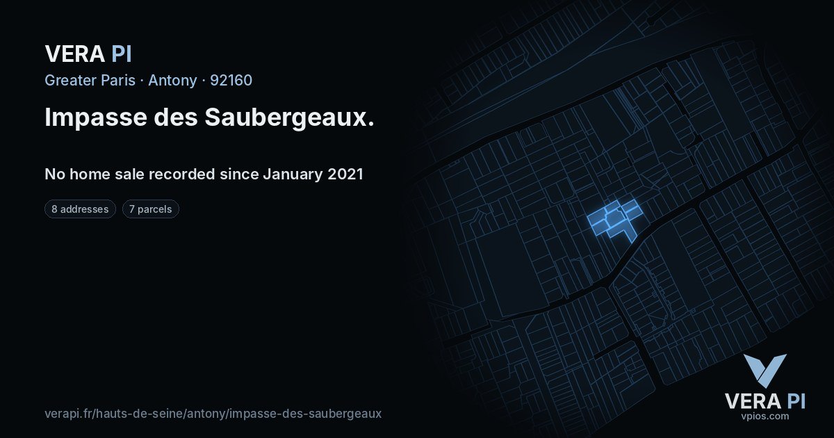 Impasse des Saubergeaux, Antony at night – every parcel coloured by the prices around it, the street's own parcels lit
