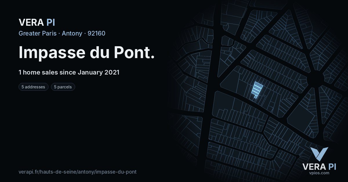 Impasse du Pont, Antony at night – every parcel coloured by the prices around it, the street's own parcels lit