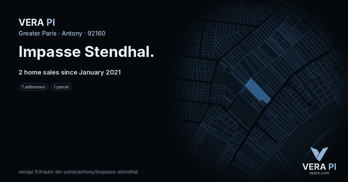 Impasse Stendhal, Antony at night – every parcel coloured by the prices around it, the street's own parcels lit