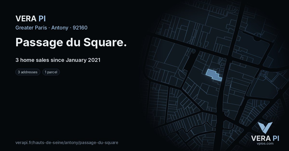 Passage du Square, Antony at night – every parcel coloured by the prices around it, the street's own parcels lit