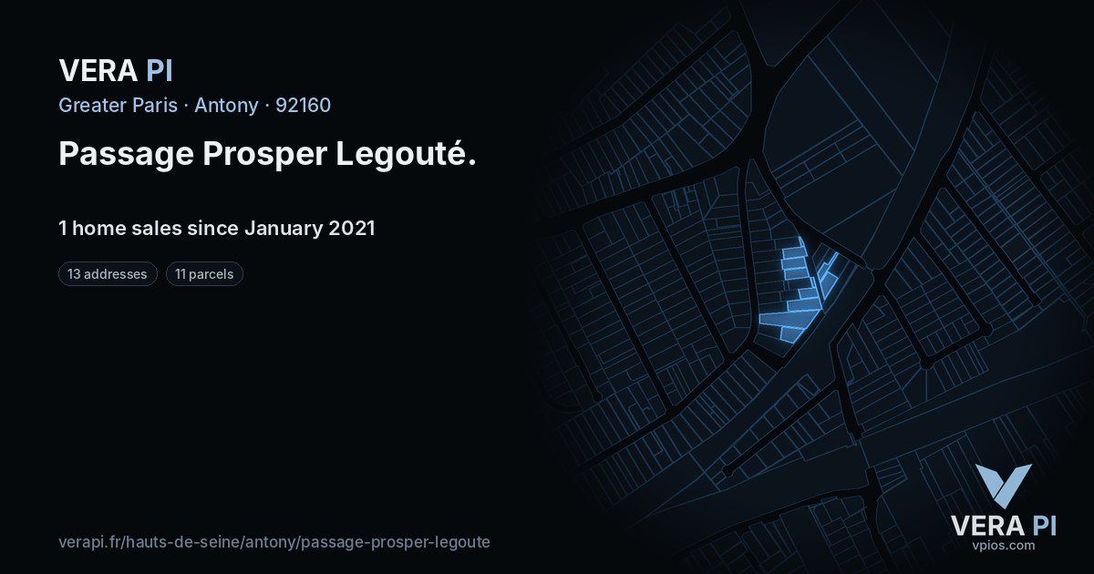 Passage Prosper Legouté, Antony at night – every parcel coloured by the prices around it, the street's own parcels lit
