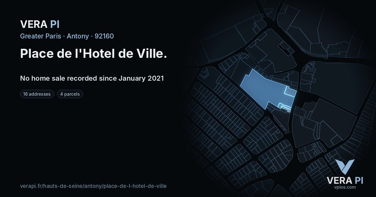 Place de l'Hotel de Ville, Antony at night – every parcel coloured by the prices around it, the street's own parcels lit