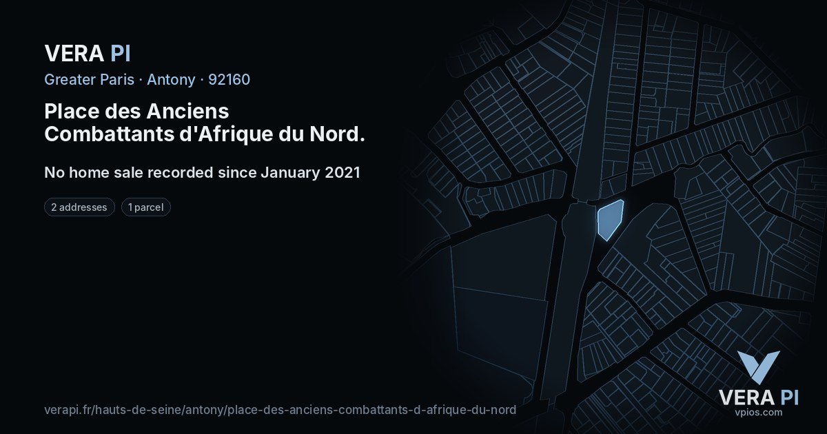 Place des Anciens Combattants d'Afrique du Nord, Antony at night – every parcel coloured by the prices around it, the street's own parcels lit