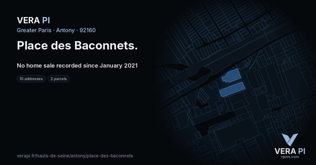 Place des Baconnets, Antony at night – every parcel coloured by the prices around it, the street's own parcels lit