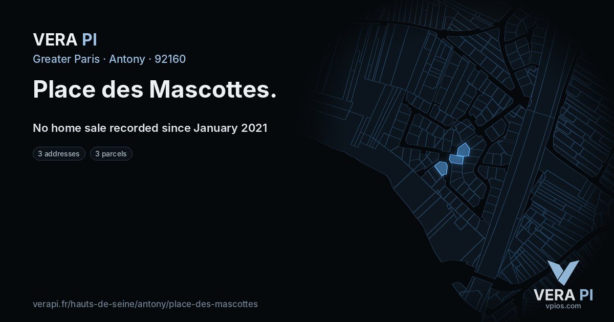 Place des Mascottes, Antony at night – every parcel coloured by the prices around it, the street's own parcels lit