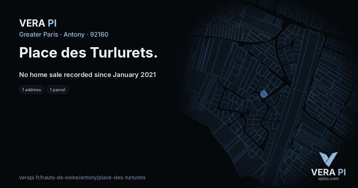 Place des Turlurets, Antony at night – every parcel coloured by the prices around it, the street's own parcels lit