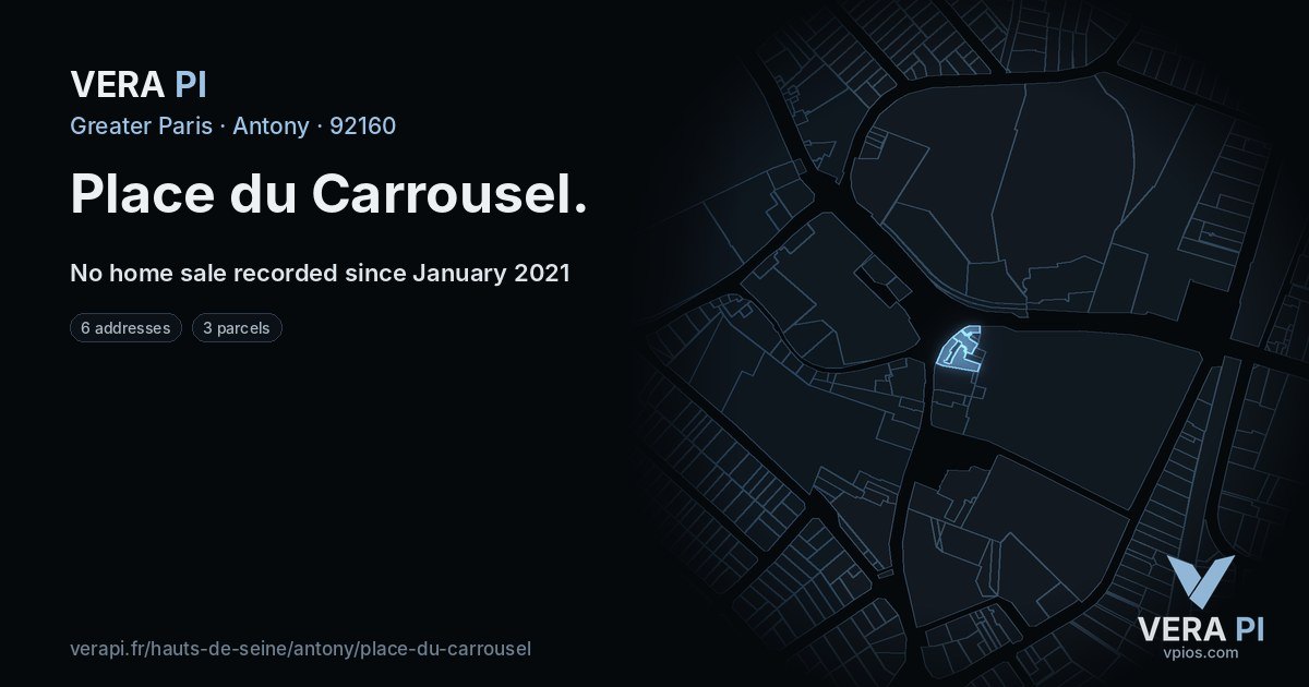 Place du Carrousel, Antony at night – every parcel coloured by the prices around it, the street's own parcels lit