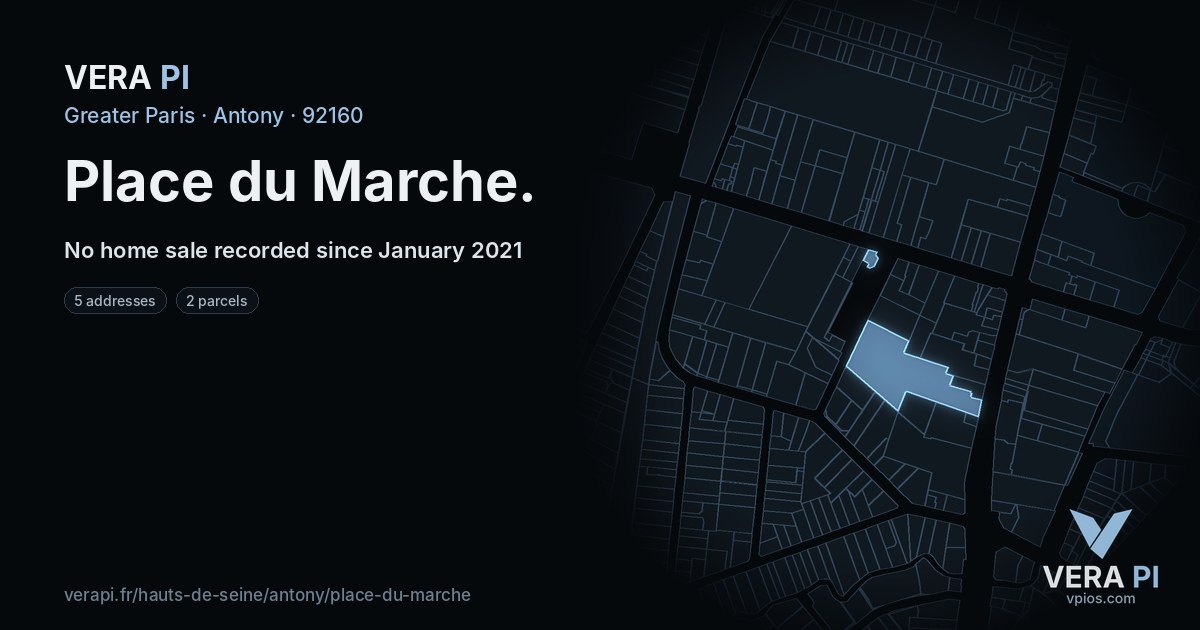 Place du Marche, Antony at night – every parcel coloured by the prices around it, the street's own parcels lit