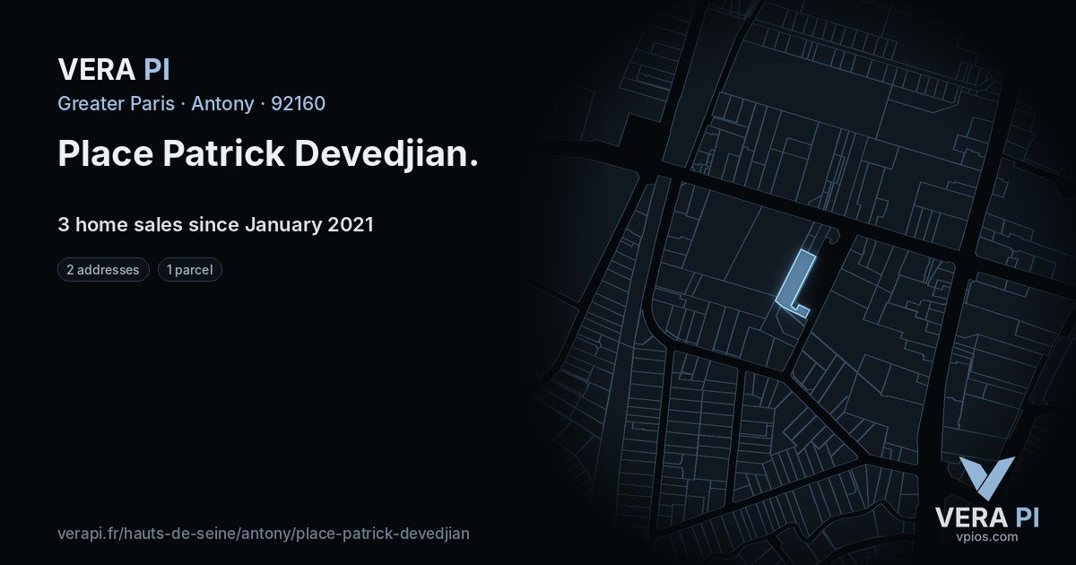 Place Patrick Devedjian, Antony at night – every parcel coloured by the prices around it, the street's own parcels lit
