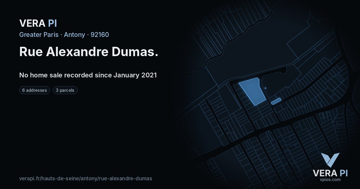 Rue Alexandre Dumas, Antony at night – every parcel coloured by the prices around it, the street's own parcels lit