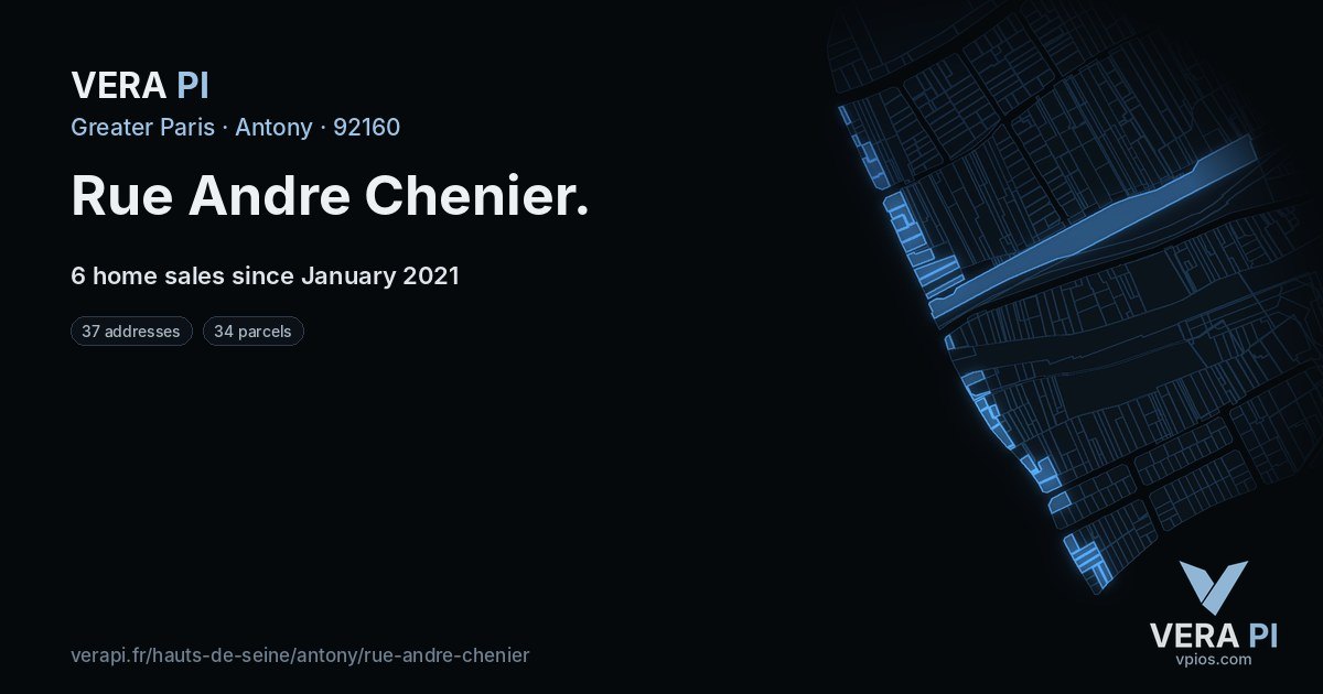 Rue Andre Chenier, Antony at night – every parcel coloured by the prices around it, the street's own parcels lit
