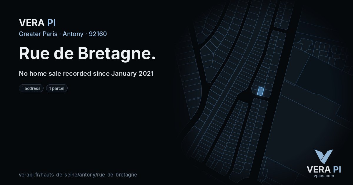 Rue de Bretagne, Antony at night – every parcel coloured by the prices around it, the street's own parcels lit