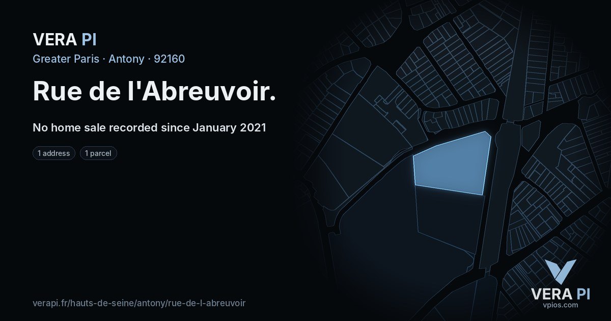 Rue de l'Abreuvoir, Antony at night – every parcel coloured by the prices around it, the street's own parcels lit