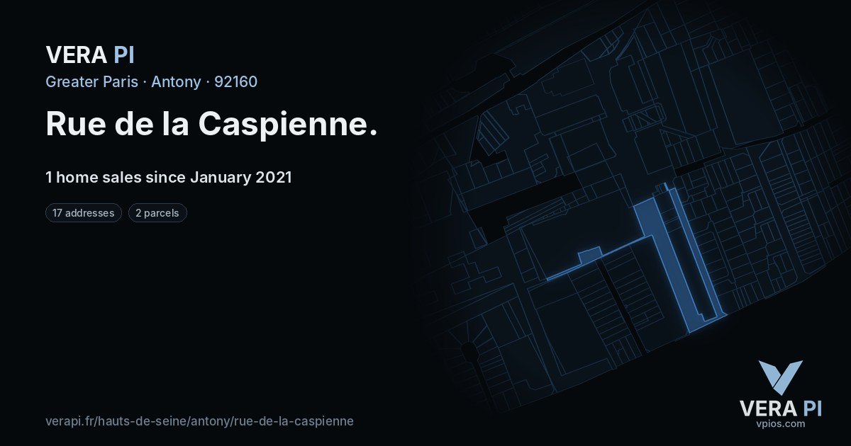 Rue de la Caspienne, Antony at night – every parcel coloured by the prices around it, the street's own parcels lit