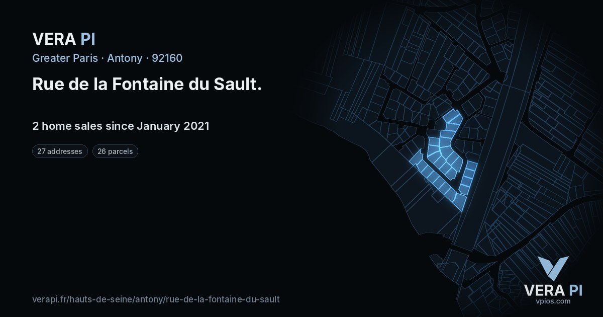 Rue de la Fontaine du Sault, Antony at night – every parcel coloured by the prices around it, the street's own parcels lit