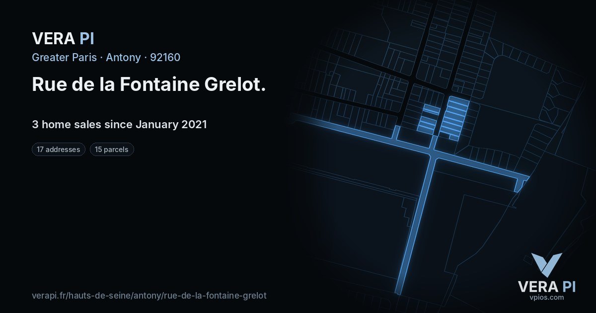 Rue de la Fontaine Grelot, Antony at night – every parcel coloured by the prices around it, the street's own parcels lit