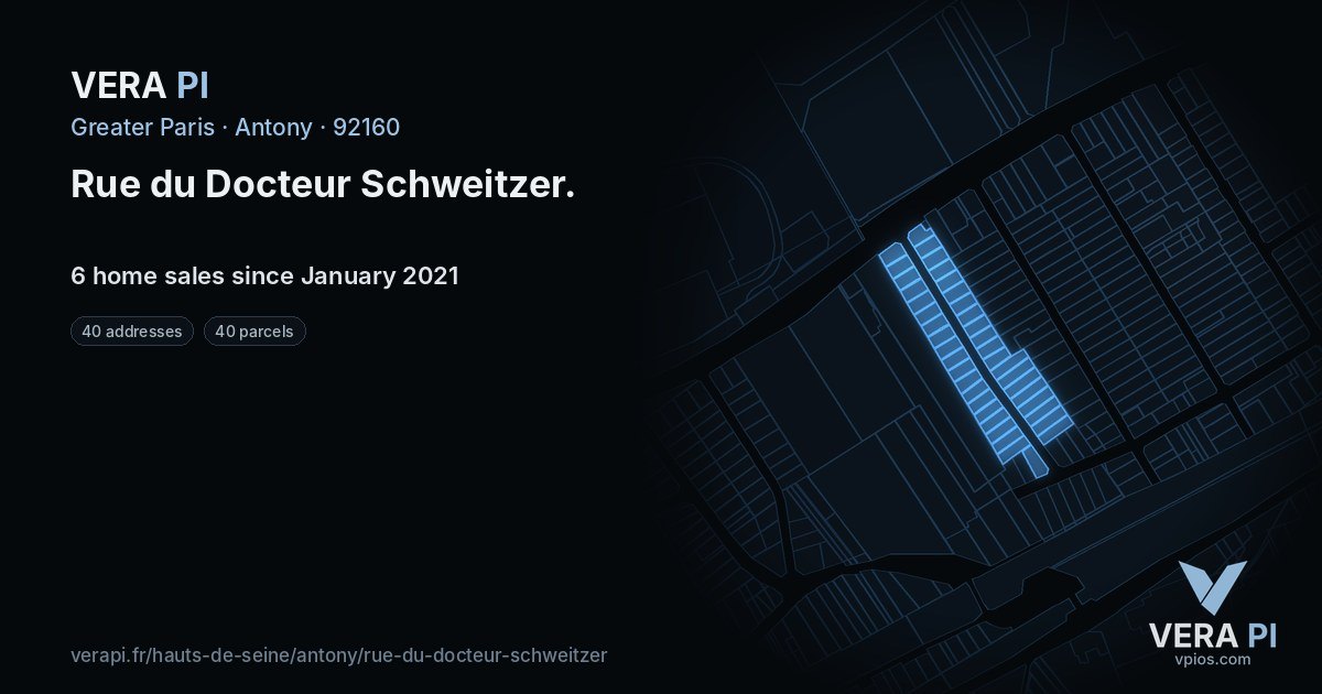 Rue du Docteur Schweitzer, Antony at night – every parcel coloured by the prices around it, the street's own parcels lit