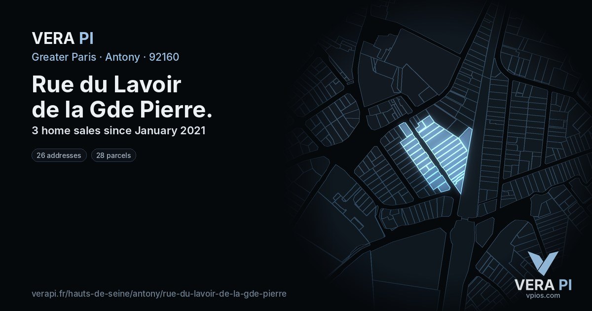 Rue du Lavoir de la Gde Pierre, Antony at night – every parcel coloured by the prices around it, the street's own parcels lit