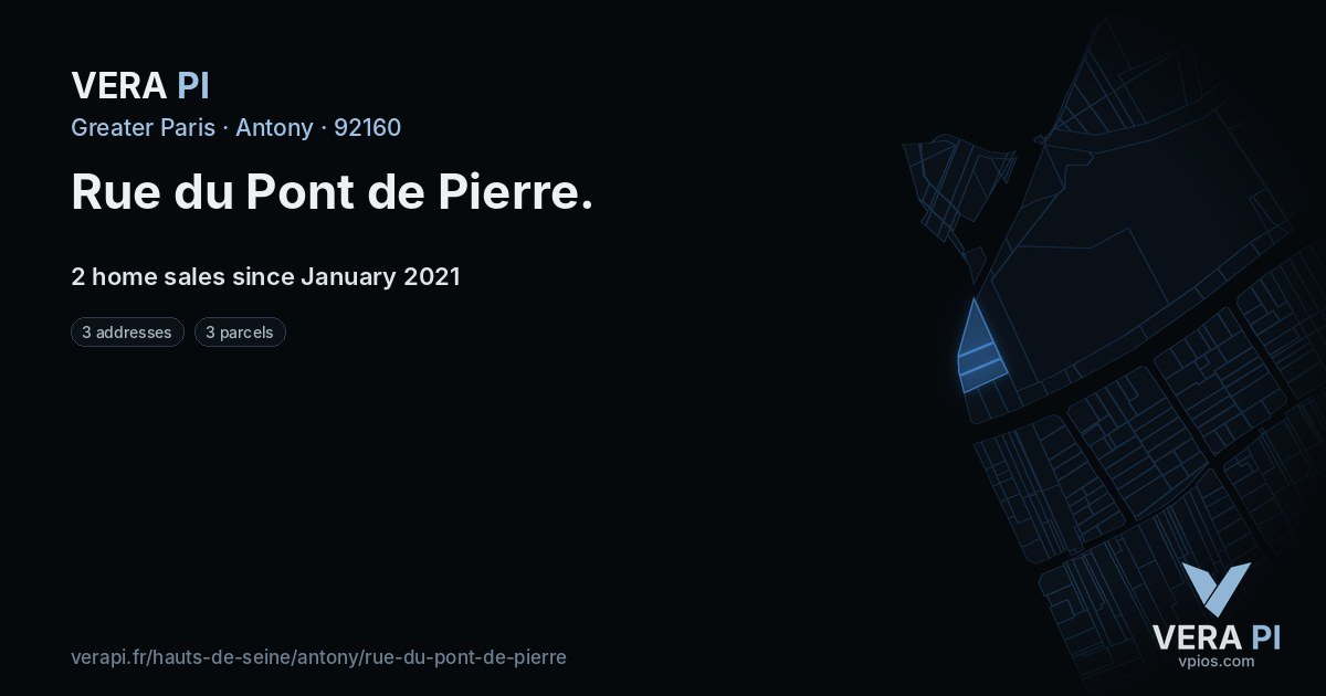 Rue du Pont de Pierre, Antony at night – every parcel coloured by the prices around it, the street's own parcels lit