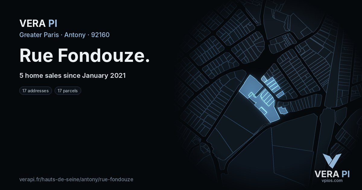 Rue Fondouze, Antony at night – every parcel coloured by the prices around it, the street's own parcels lit