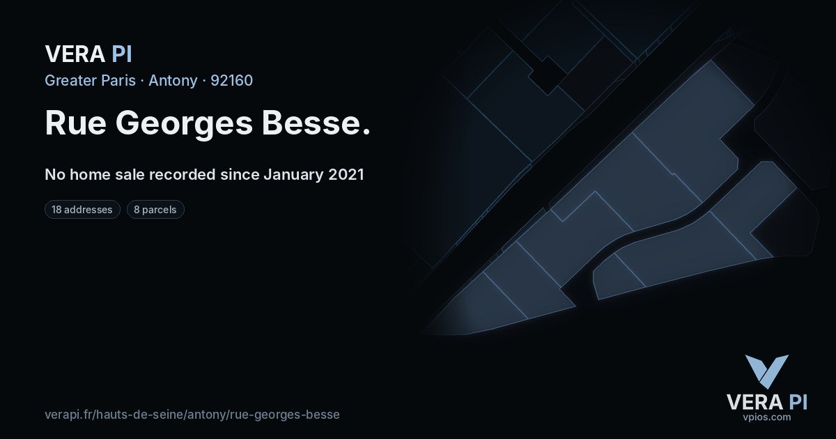 Rue Georges Besse, Antony at night – every parcel coloured by the prices around it, the street's own parcels lit