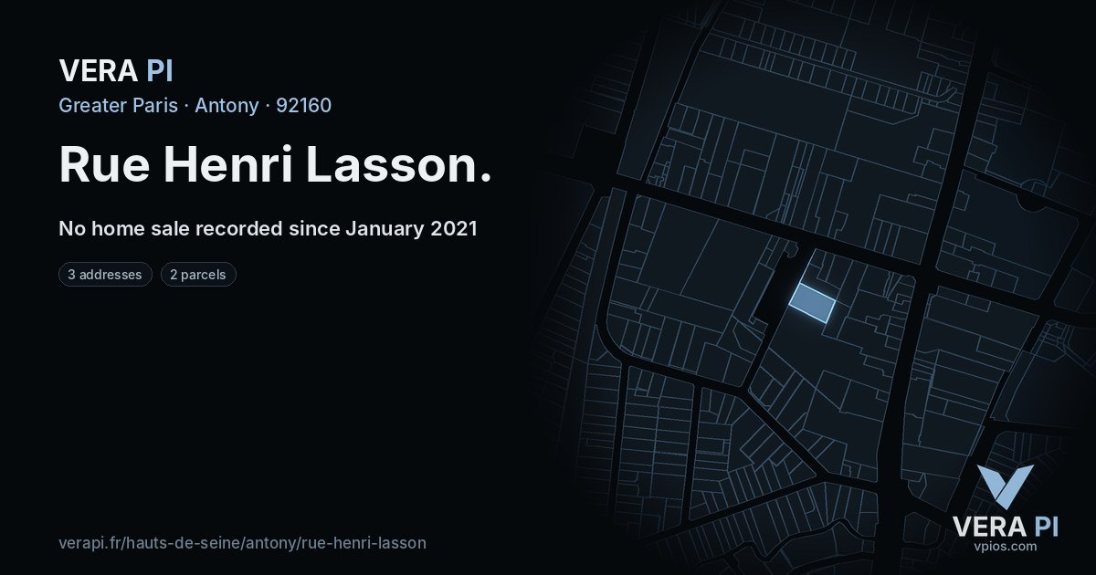 Rue Henri Lasson, Antony at night – every parcel coloured by the prices around it, the street's own parcels lit
