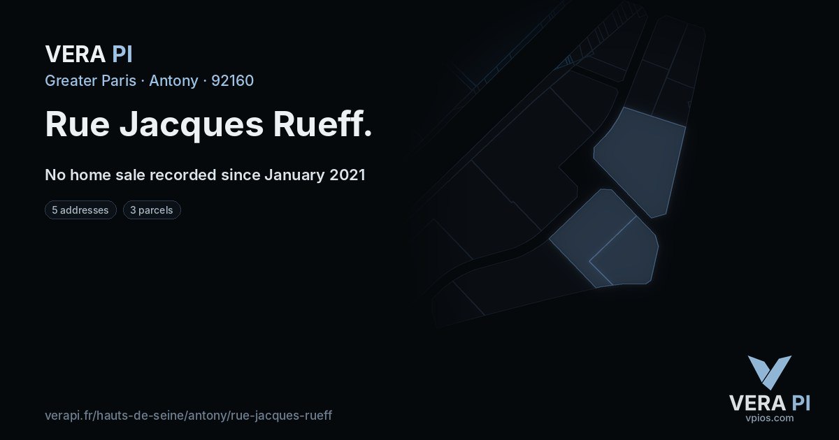 Rue Jacques Rueff, Antony at night – every parcel coloured by the prices around it, the street's own parcels lit