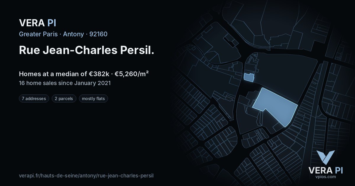 Rue Jean-Charles Persil, Antony at night – every parcel coloured by the prices around it, the street's own parcels lit