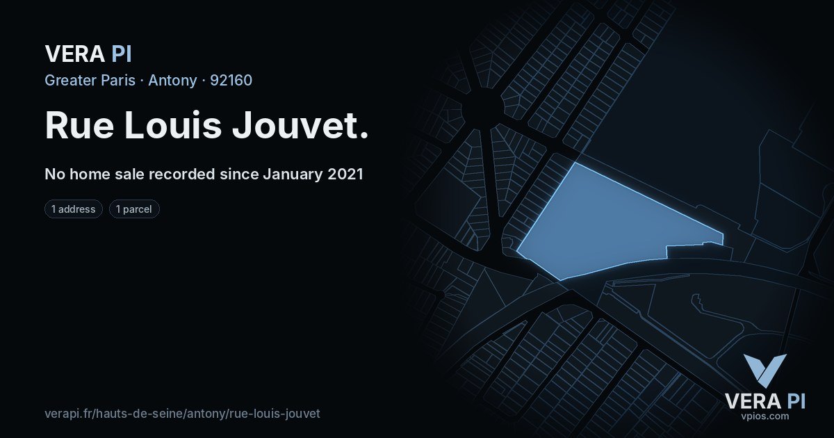 Rue Louis Jouvet, Antony at night – every parcel coloured by the prices around it, the street's own parcels lit