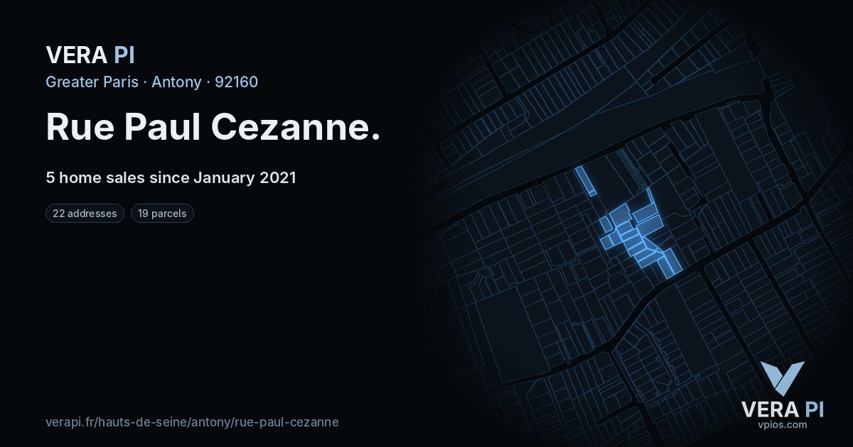 Rue Paul Cezanne, Antony at night – every parcel coloured by the prices around it, the street's own parcels lit