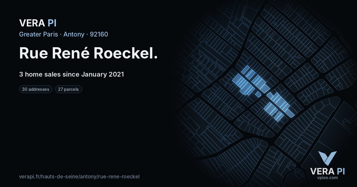 Rue René Roeckel, Antony at night – every parcel coloured by the prices around it, the street's own parcels lit