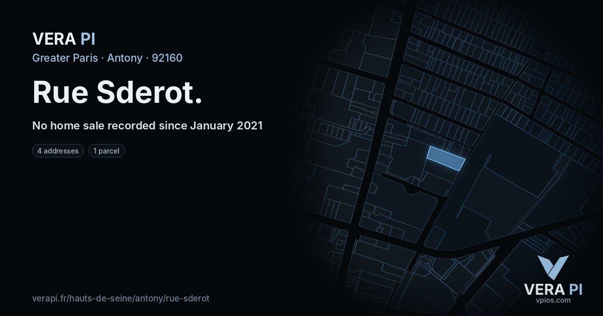 Rue Sderot, Antony at night – every parcel coloured by the prices around it, the street's own parcels lit