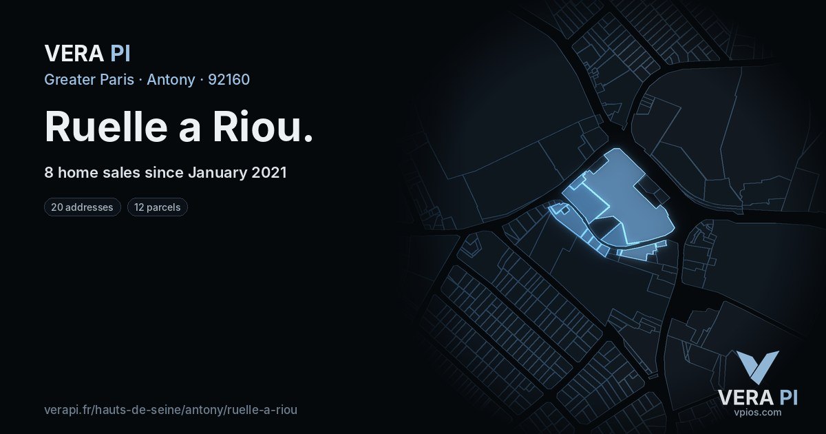 Ruelle a Riou, Antony at night – every parcel coloured by the prices around it, the street's own parcels lit