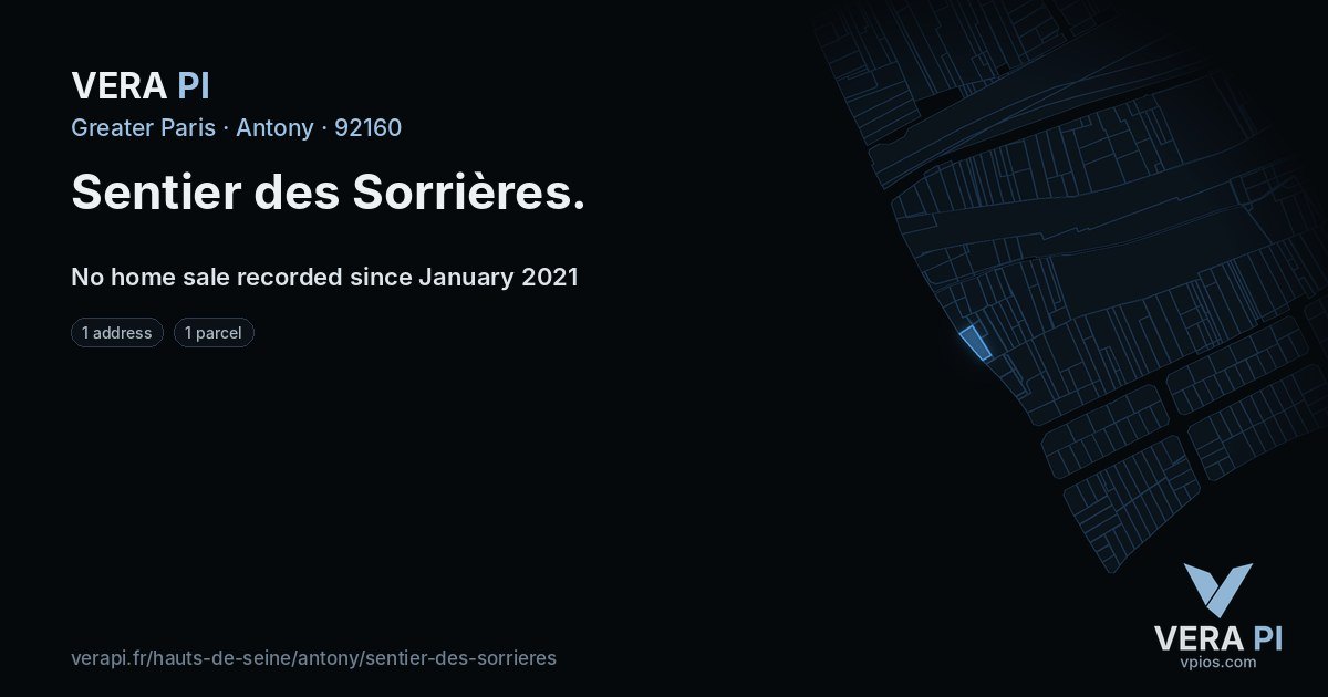 Sentier des Sorrières, Antony at night – every parcel coloured by the prices around it, the street's own parcels lit