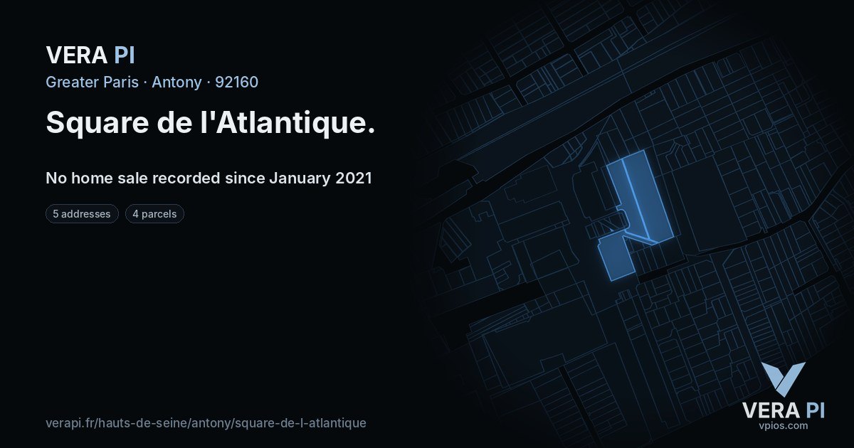 Square de l'Atlantique, Antony at night – every parcel coloured by the prices around it, the street's own parcels lit