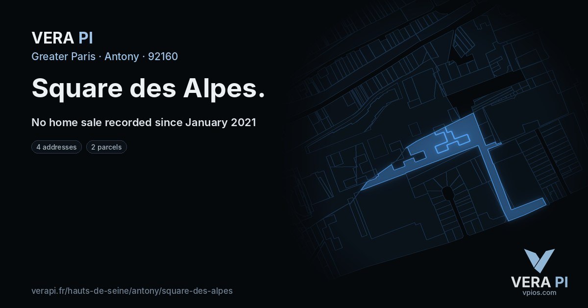 Square des Alpes, Antony at night – every parcel coloured by the prices around it, the street's own parcels lit