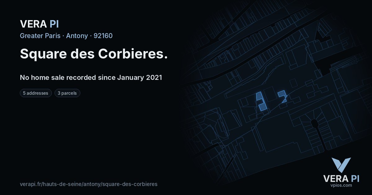 Square des Corbieres, Antony at night – every parcel coloured by the prices around it, the street's own parcels lit