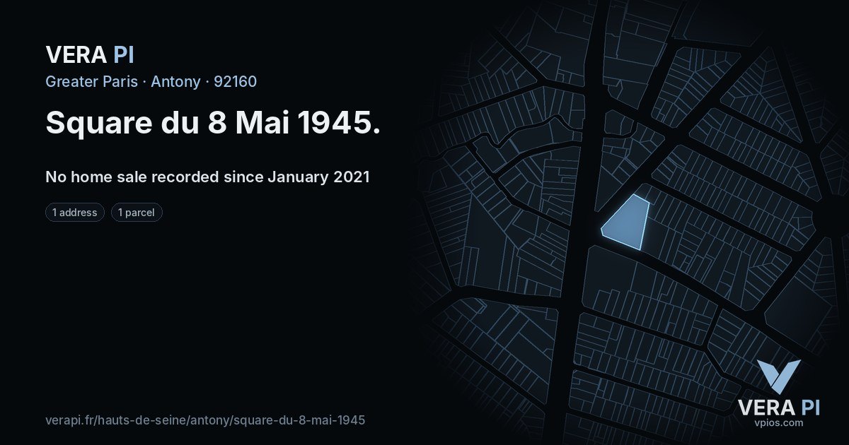 Square du 8 Mai 1945, Antony at night – every parcel coloured by the prices around it, the street's own parcels lit