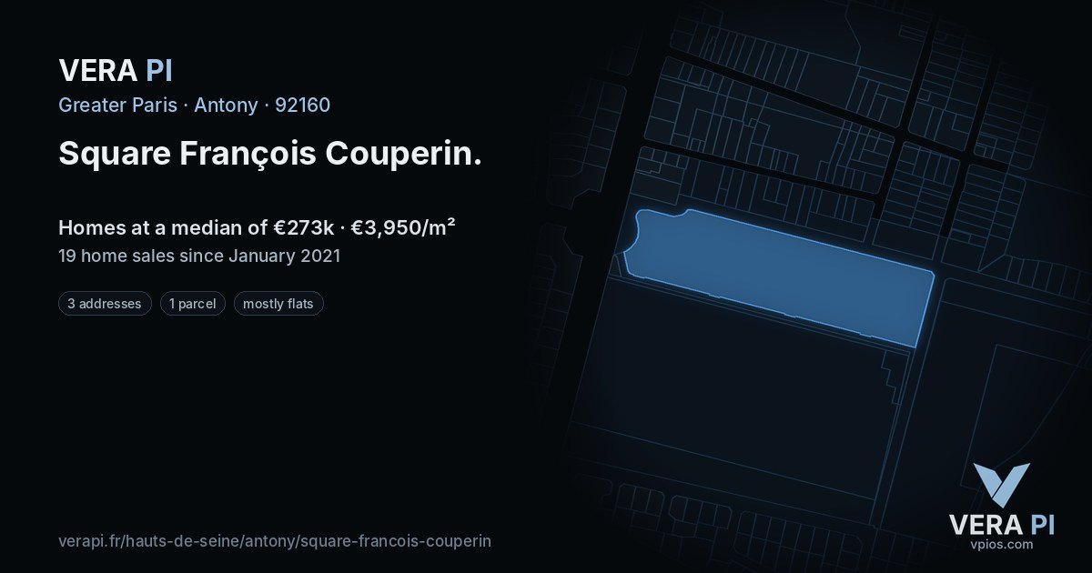 Square François Couperin, Antony at night – every parcel coloured by the prices around it, the street's own parcels lit