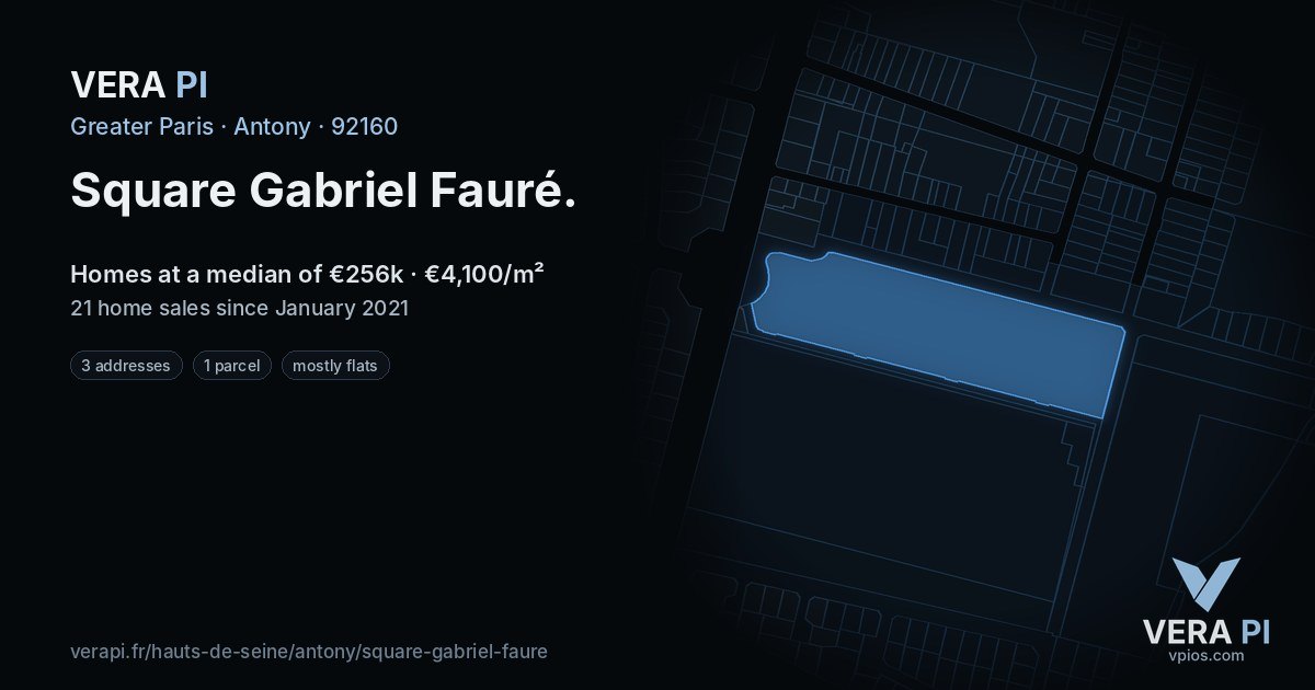 Square Gabriel Fauré, Antony at night – every parcel coloured by the prices around it, the street's own parcels lit