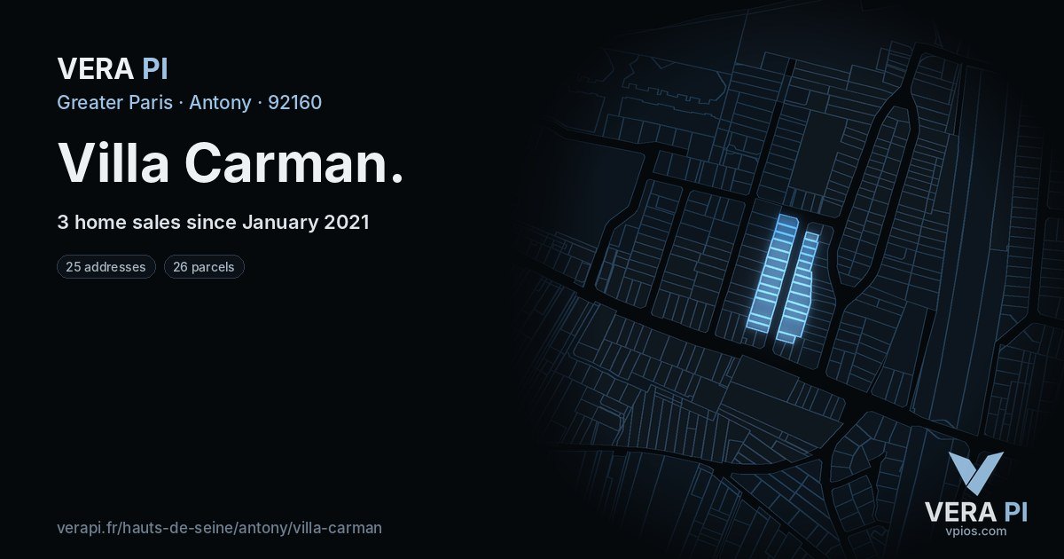 Villa Carman, Antony at night – every parcel coloured by the prices around it, the street's own parcels lit