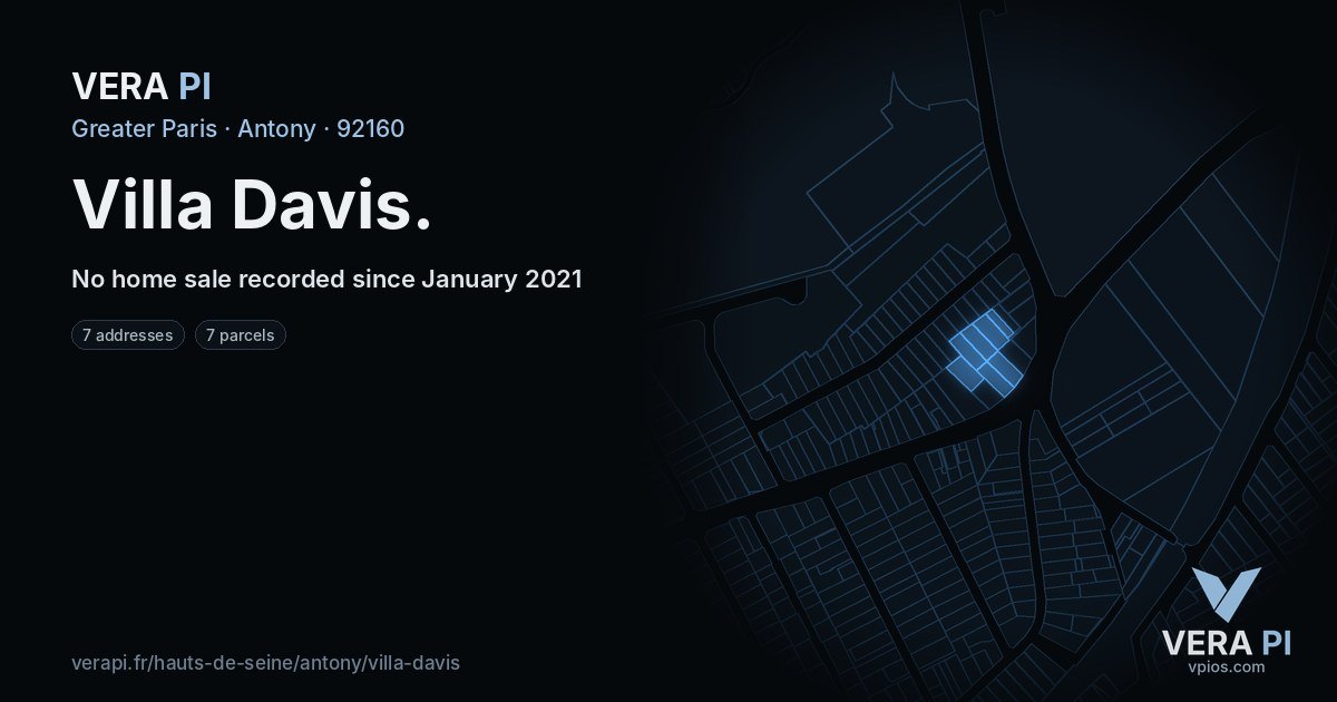 Villa Davis, Antony at night – every parcel coloured by the prices around it, the street's own parcels lit