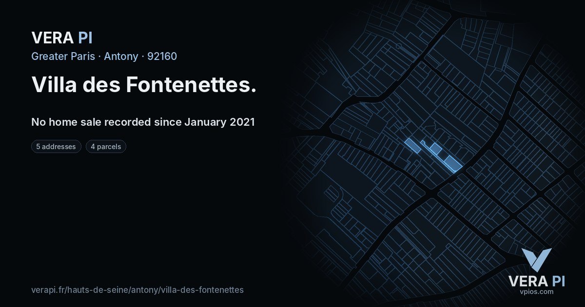 Villa des Fontenettes, Antony at night – every parcel coloured by the prices around it, the street's own parcels lit