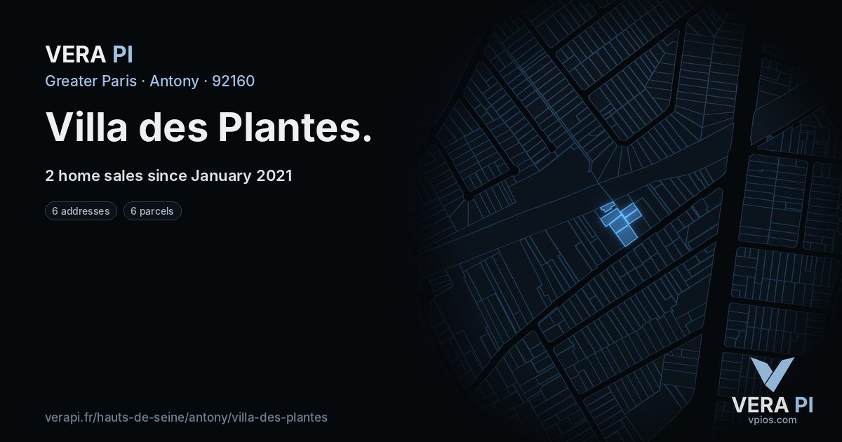 Villa des Plantes, Antony at night – every parcel coloured by the prices around it, the street's own parcels lit