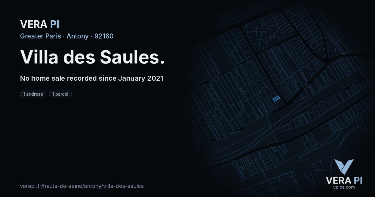 Villa des Saules, Antony at night – every parcel coloured by the prices around it, the street's own parcels lit